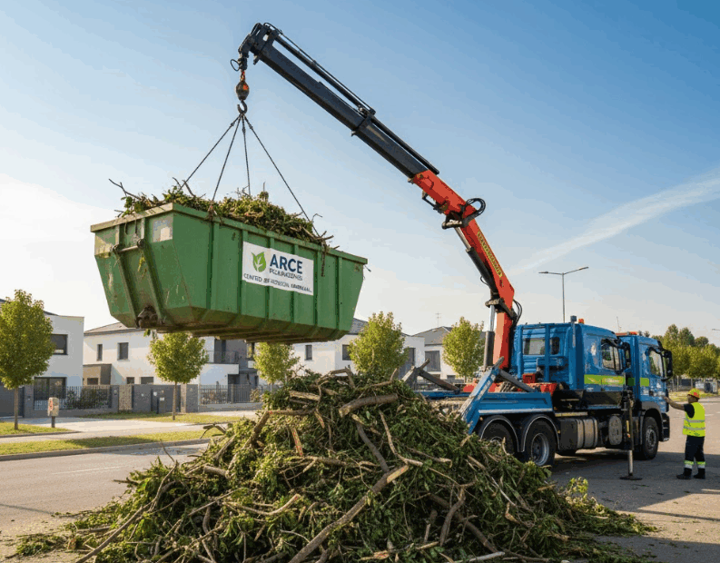 Camión grúa recogida de poda